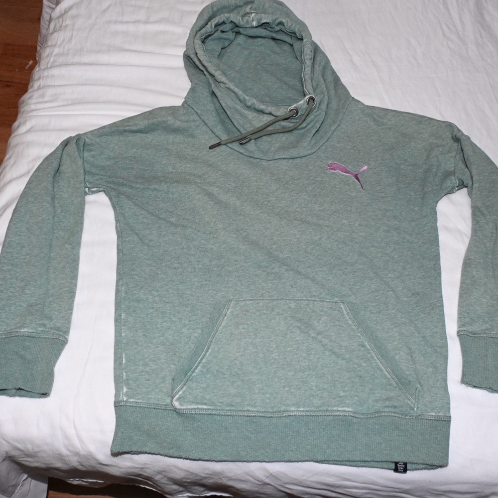 Puma Mint Green Pullover Hoodie with Purple Logo